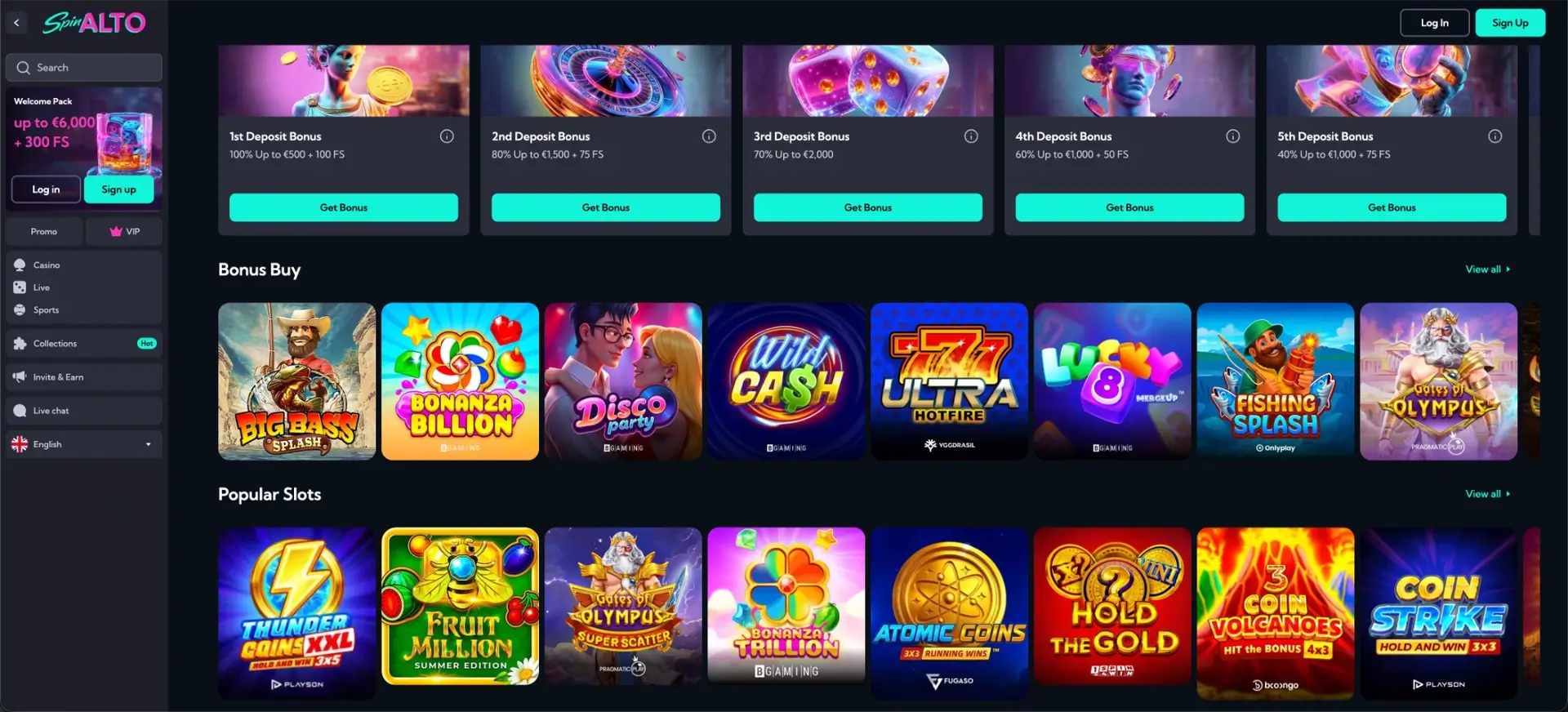 Popular bonus-buy slots at Spinalto