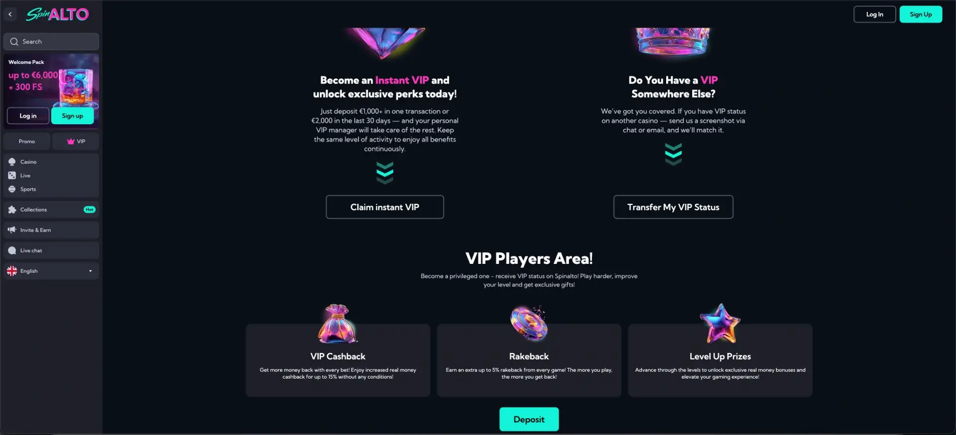 VIP-voordelen bij Spinalto