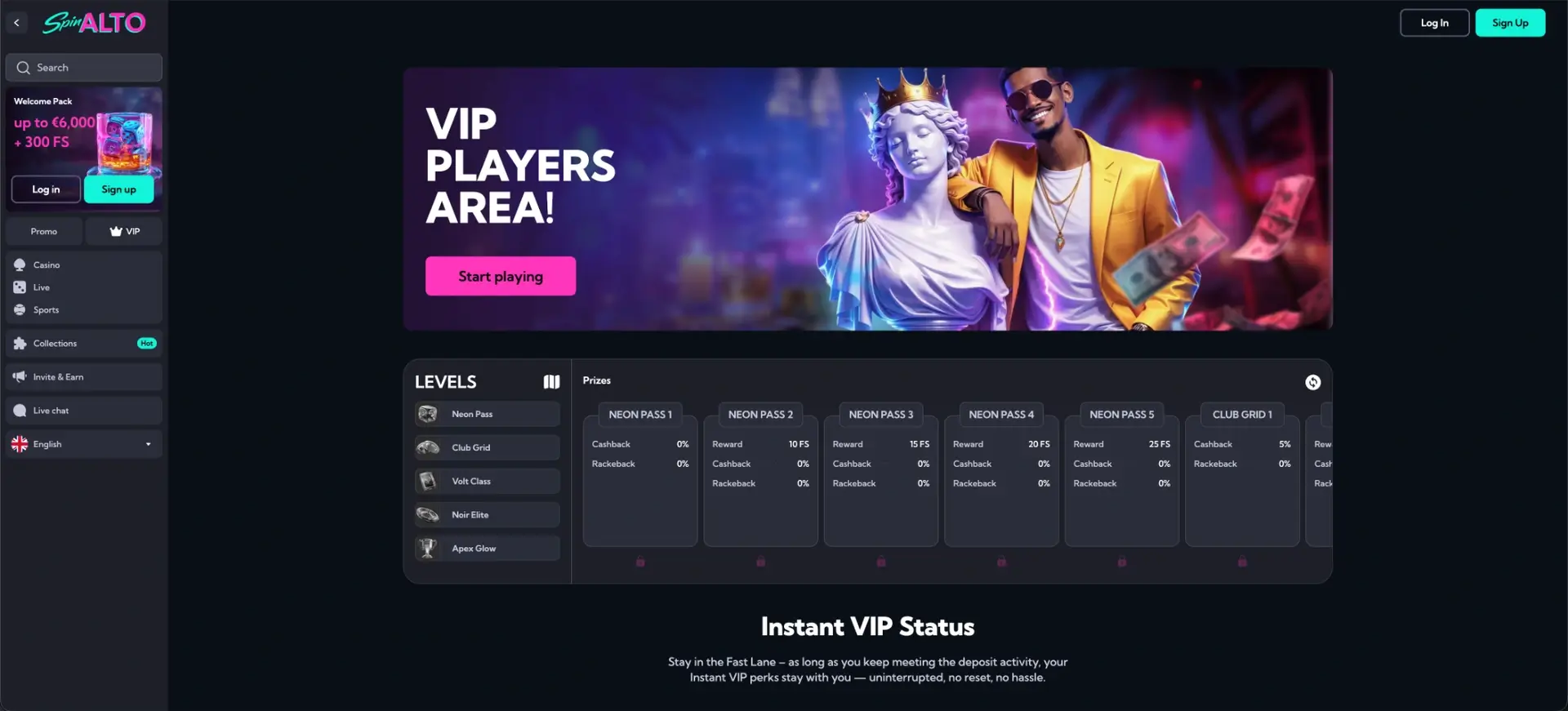 Spinalto casino VIP page